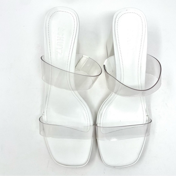 Chunky Heels SCHUTZ Clear Translucent White Stacked Heel Sandals Size 9.5/10 - Picture 2 of 4